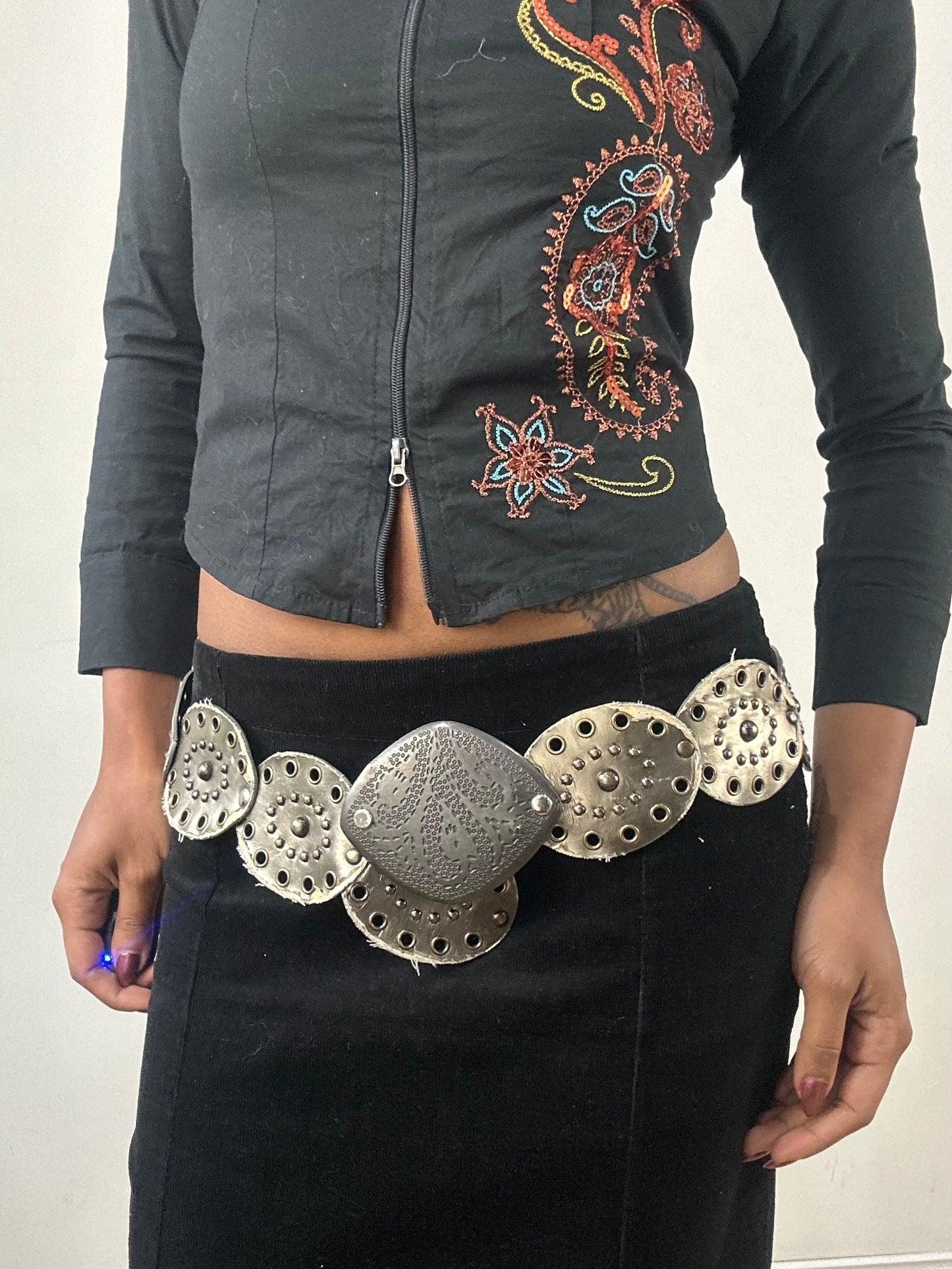 winter edit | silver studded circle pendant belt