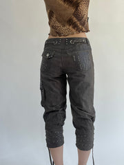 ‼️ | dark brown studs details cropped trousers