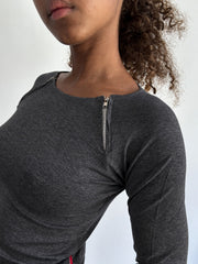 💻‼️ | small dark grey long sleeve top with zip details