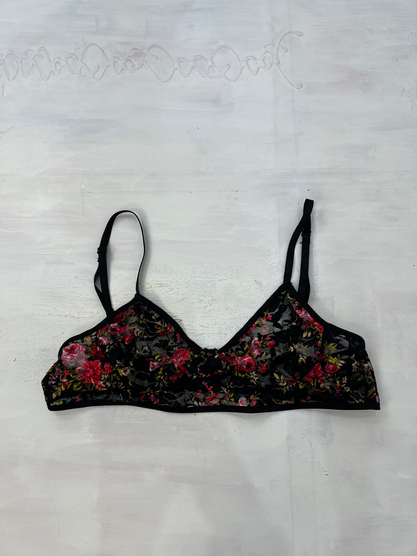 vintage edit ten | large black and red lace floral bralette