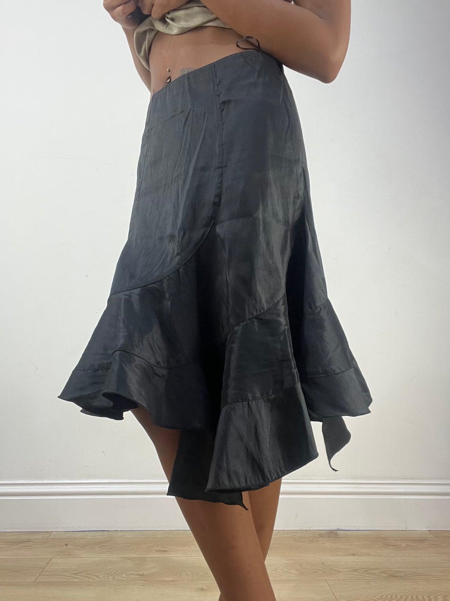 BEST PICKS | medium black asymmetric pleated midi skirt