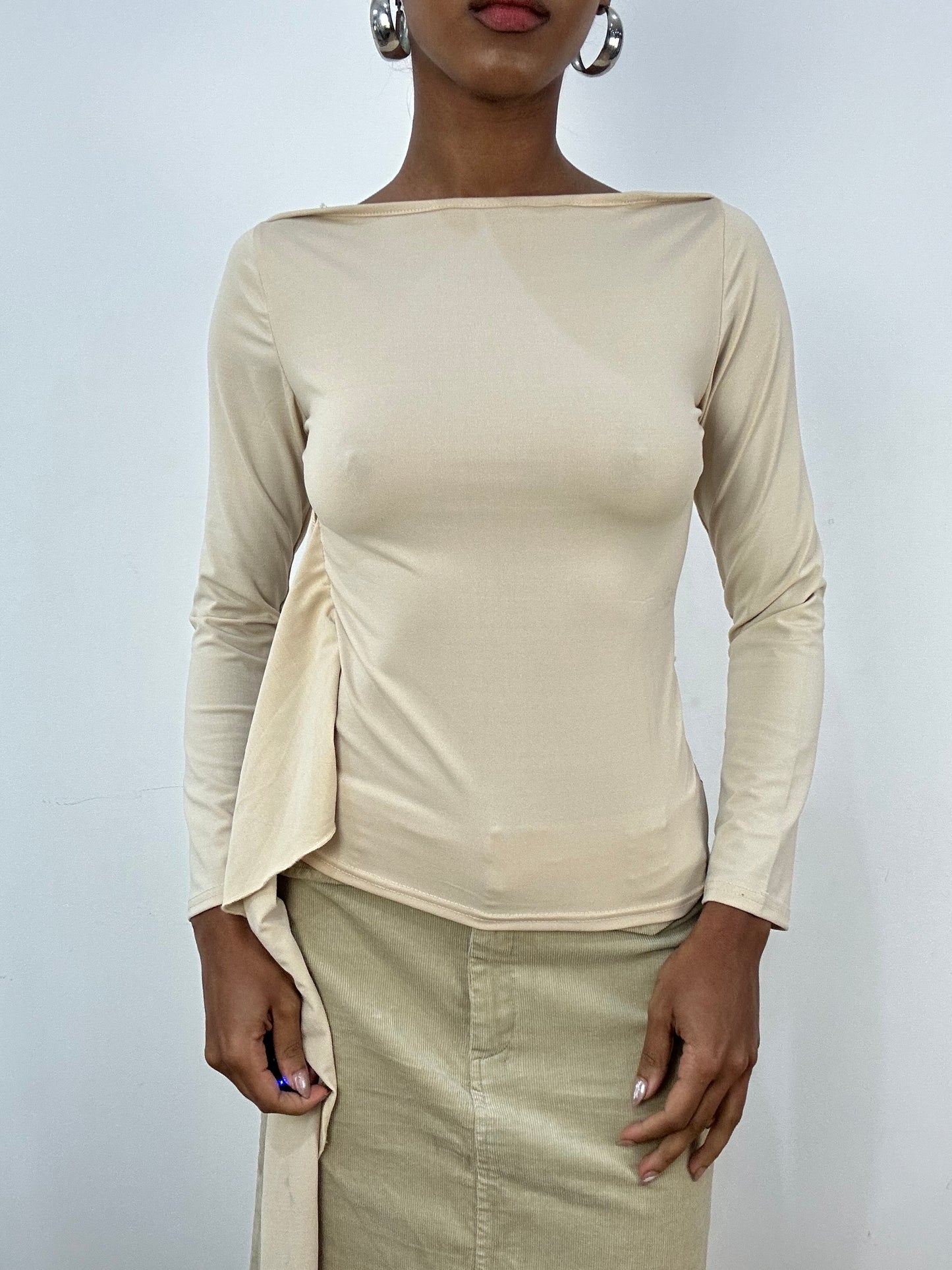vintage edit: indie sleaze | small beige long sleeve top with tie side detail