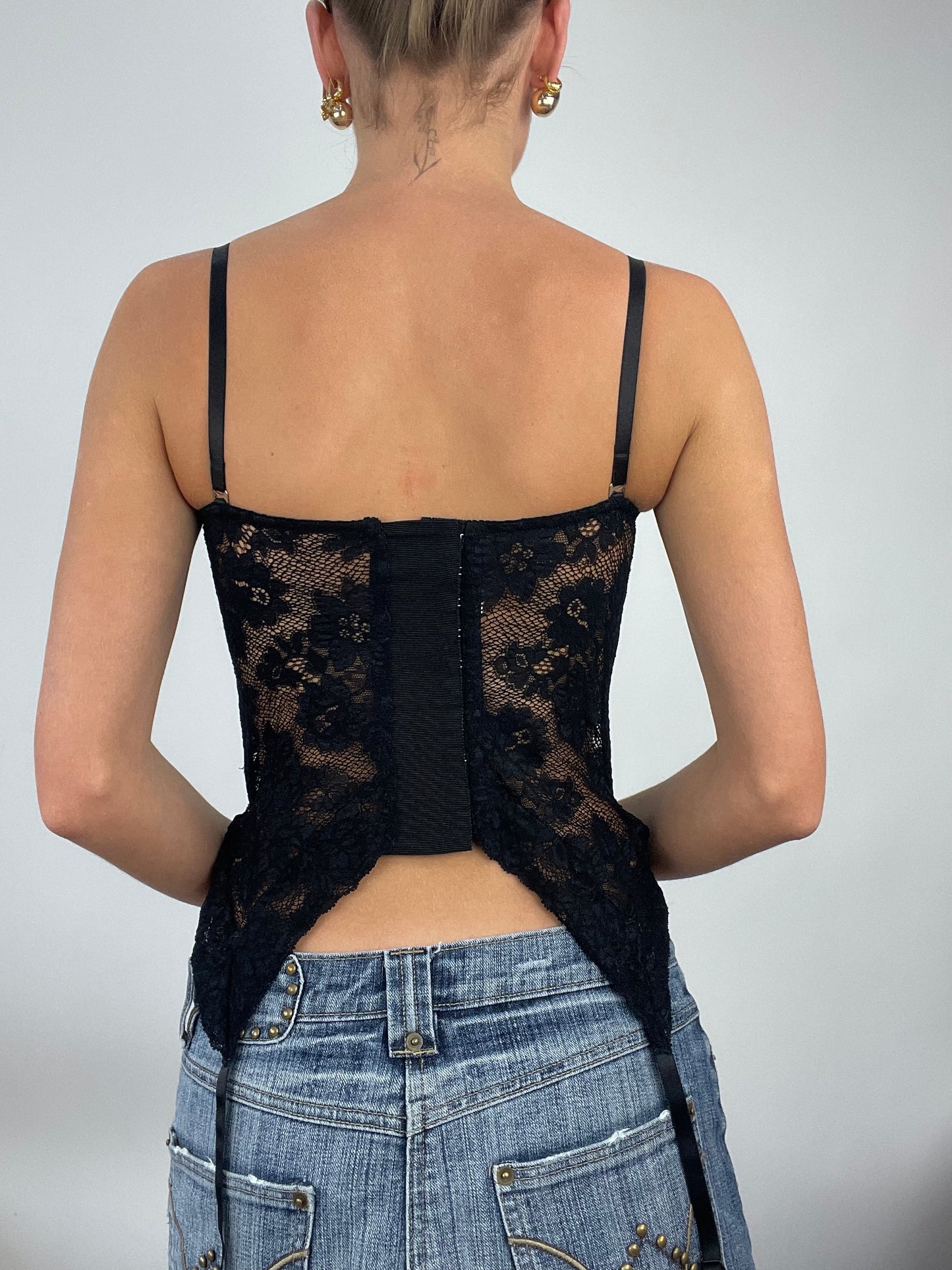 ADDISON RAE DROP | small black lace corset top