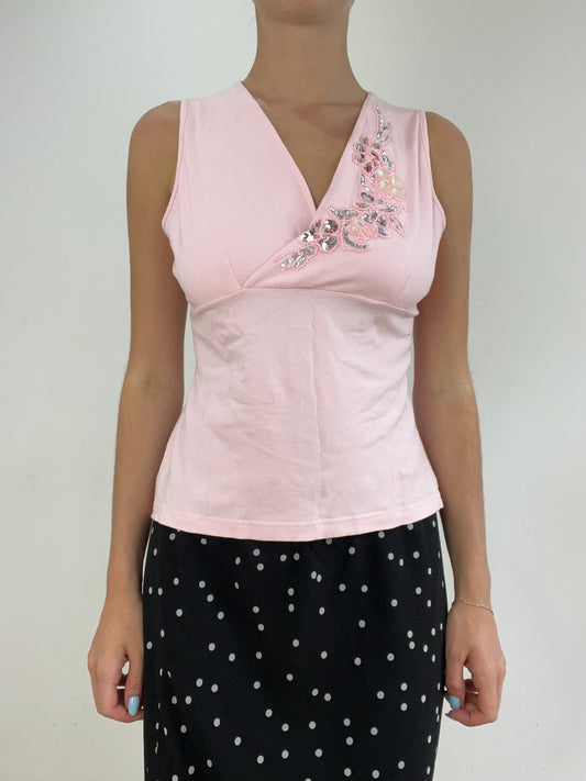 vintage edit twenty eight | medium baby pink cami with floral diamanté detail