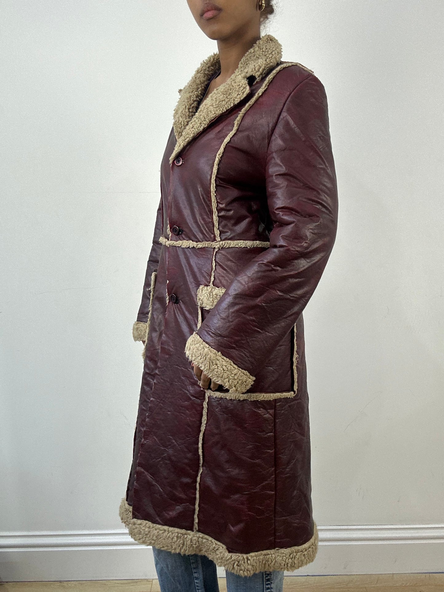 winter edit | medium burgundy faux leather trench coat