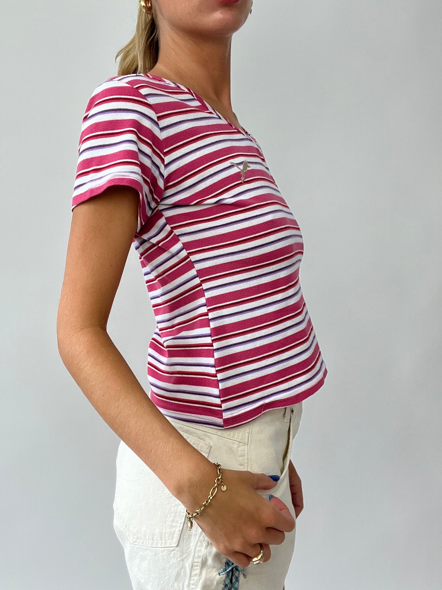 FRUITY DROP | medium pink and white striped puma t-shirt