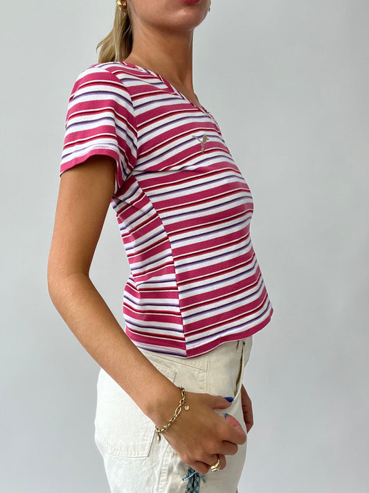 FRUITY DROP | medium pink and white striped puma t-shirt