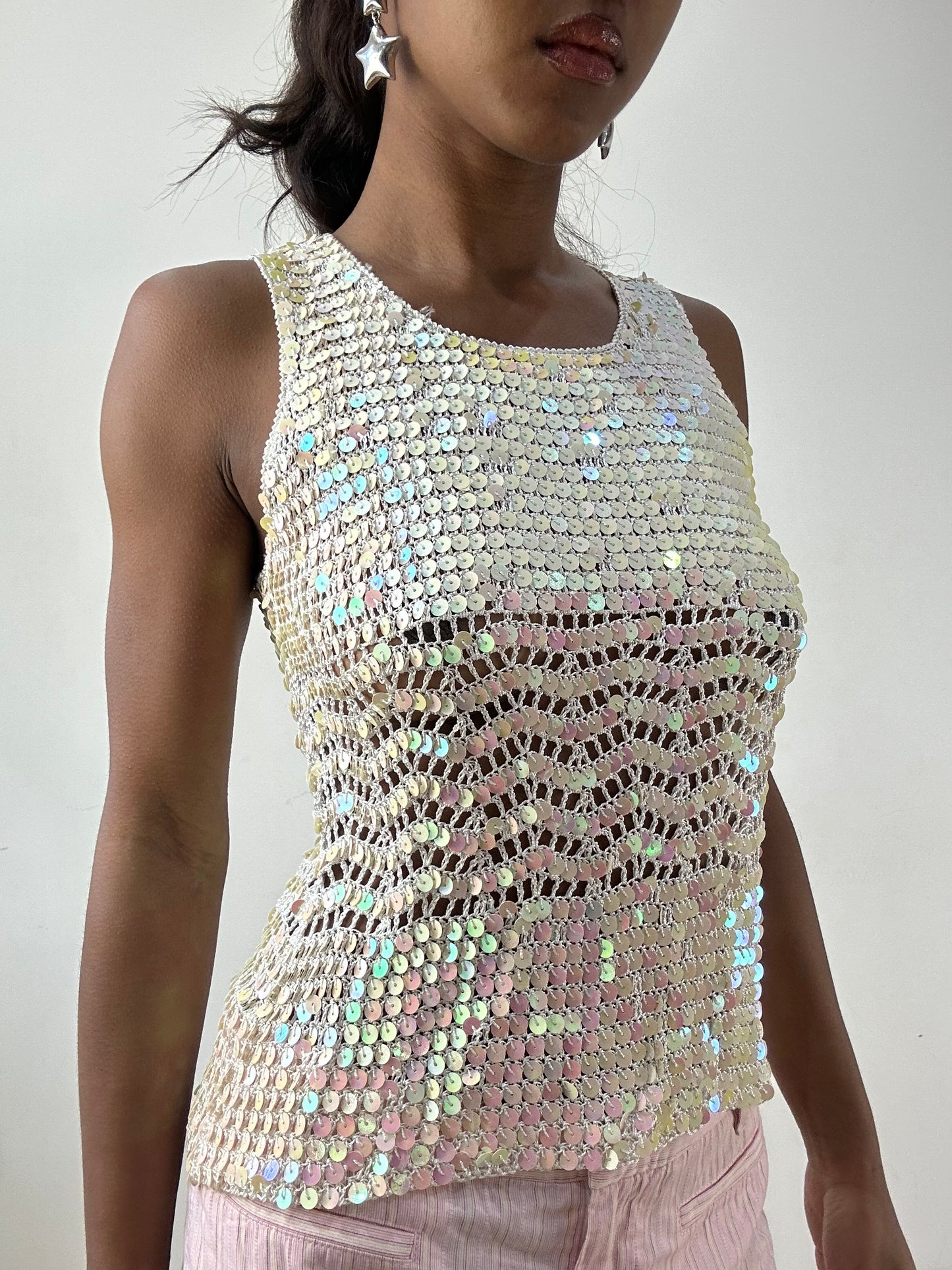 BEST PICKS | small white sequin crochet cami top
