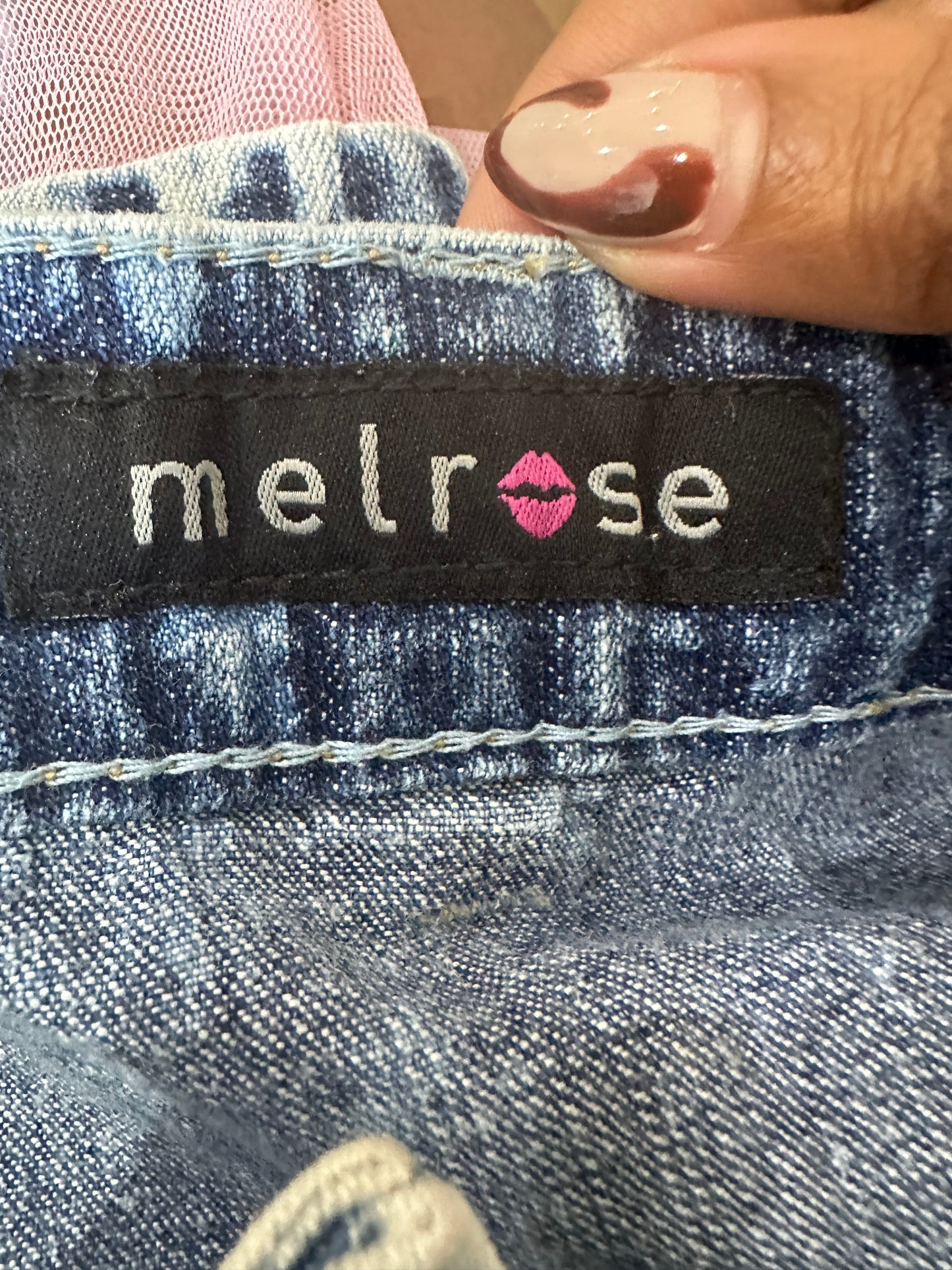 vintage edit thirty-one | medium blue denim mini skirt with pink tulle hem