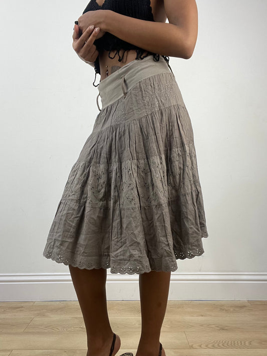 vintage edit: indie sleaze | extra small khaki brown midi skirt