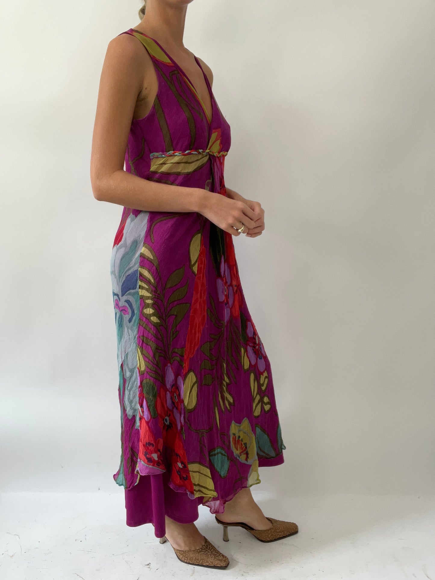 💚 GIRLS TRIP DROP | size 14 purple sheer maxi dress with floral pattern