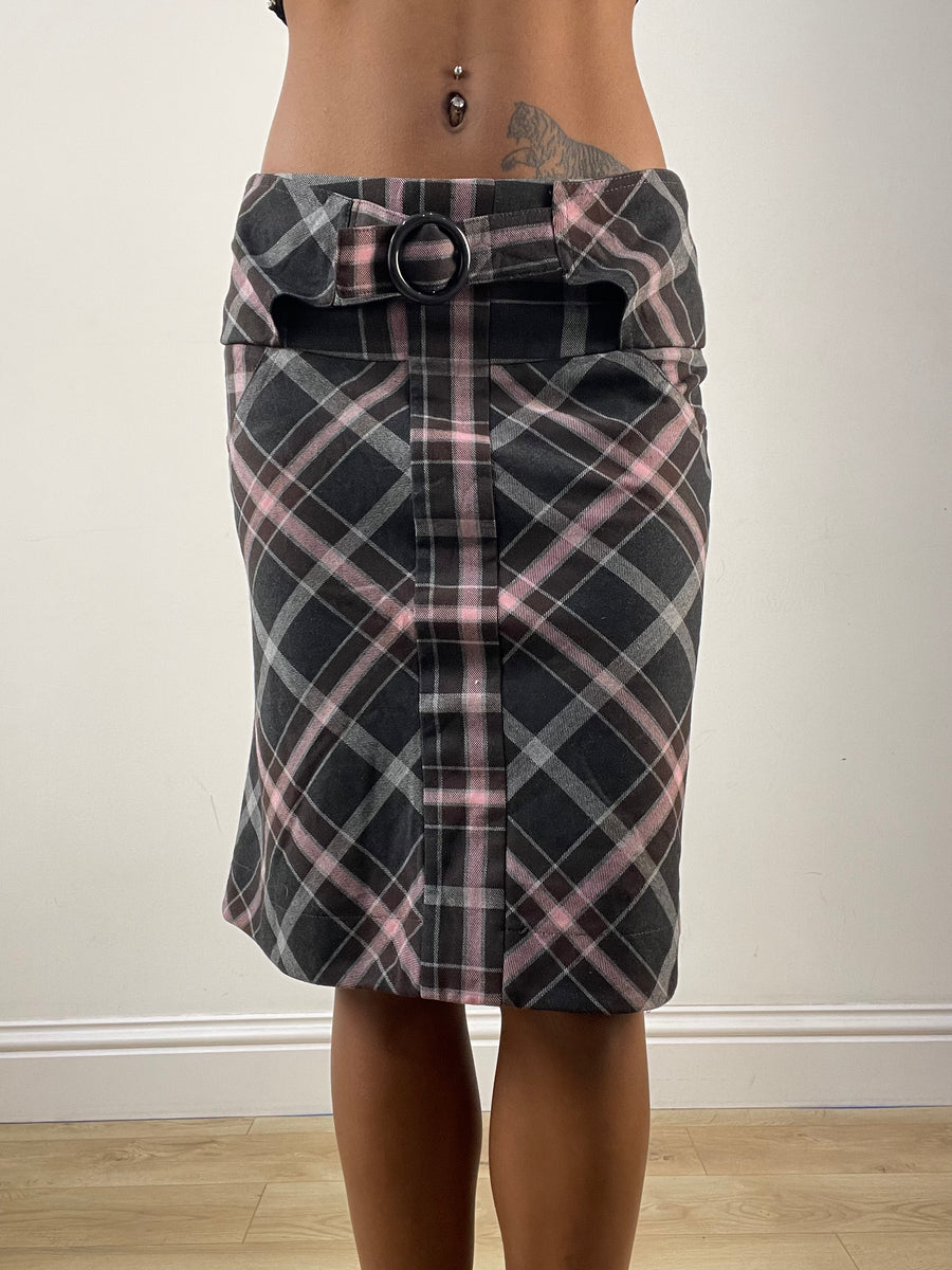 vintage edit thirty-six | small brown and pink orsay midi skirt