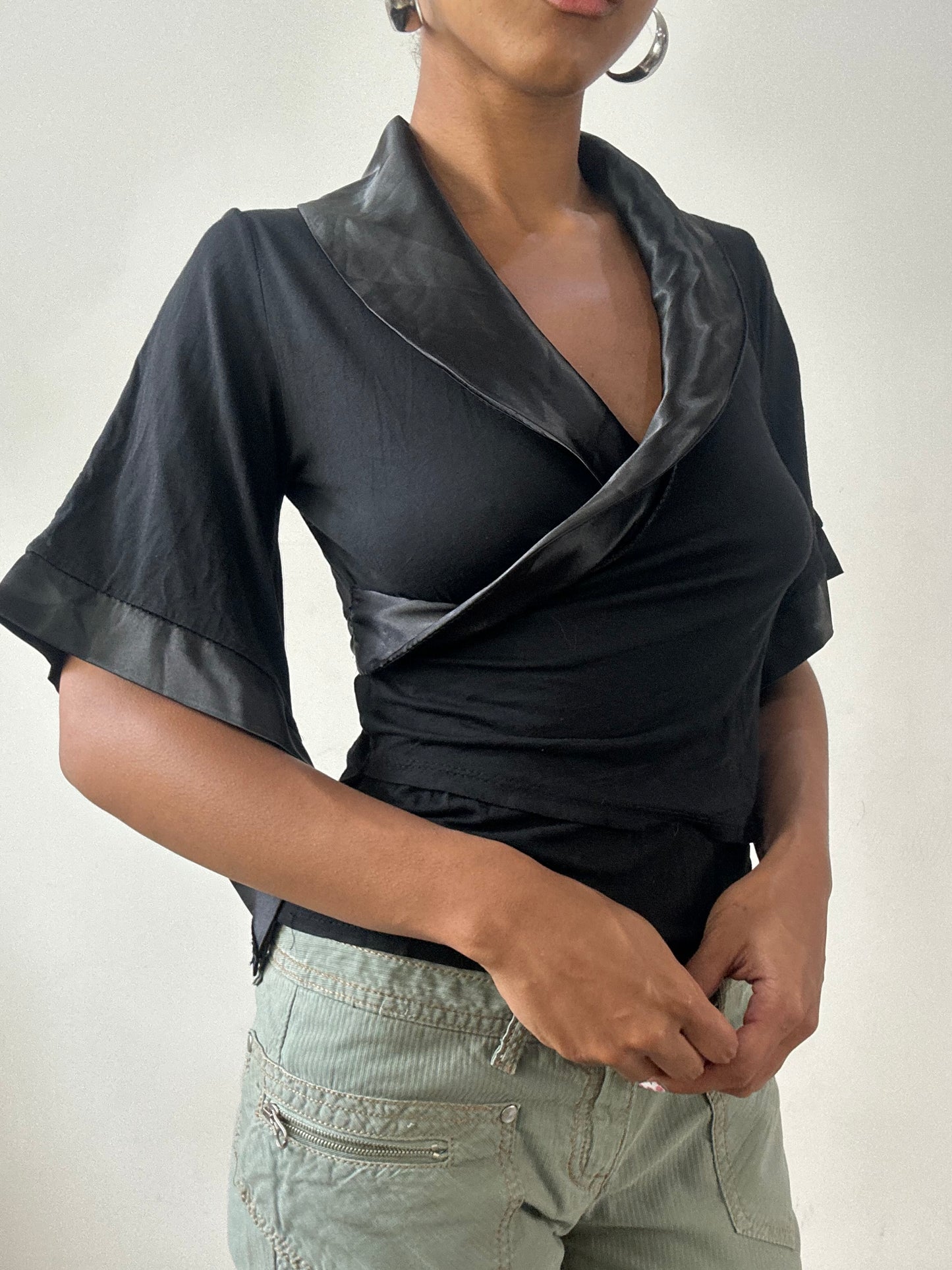 vintage edit twenty-nine | small black 3/4 sleeve wrap top