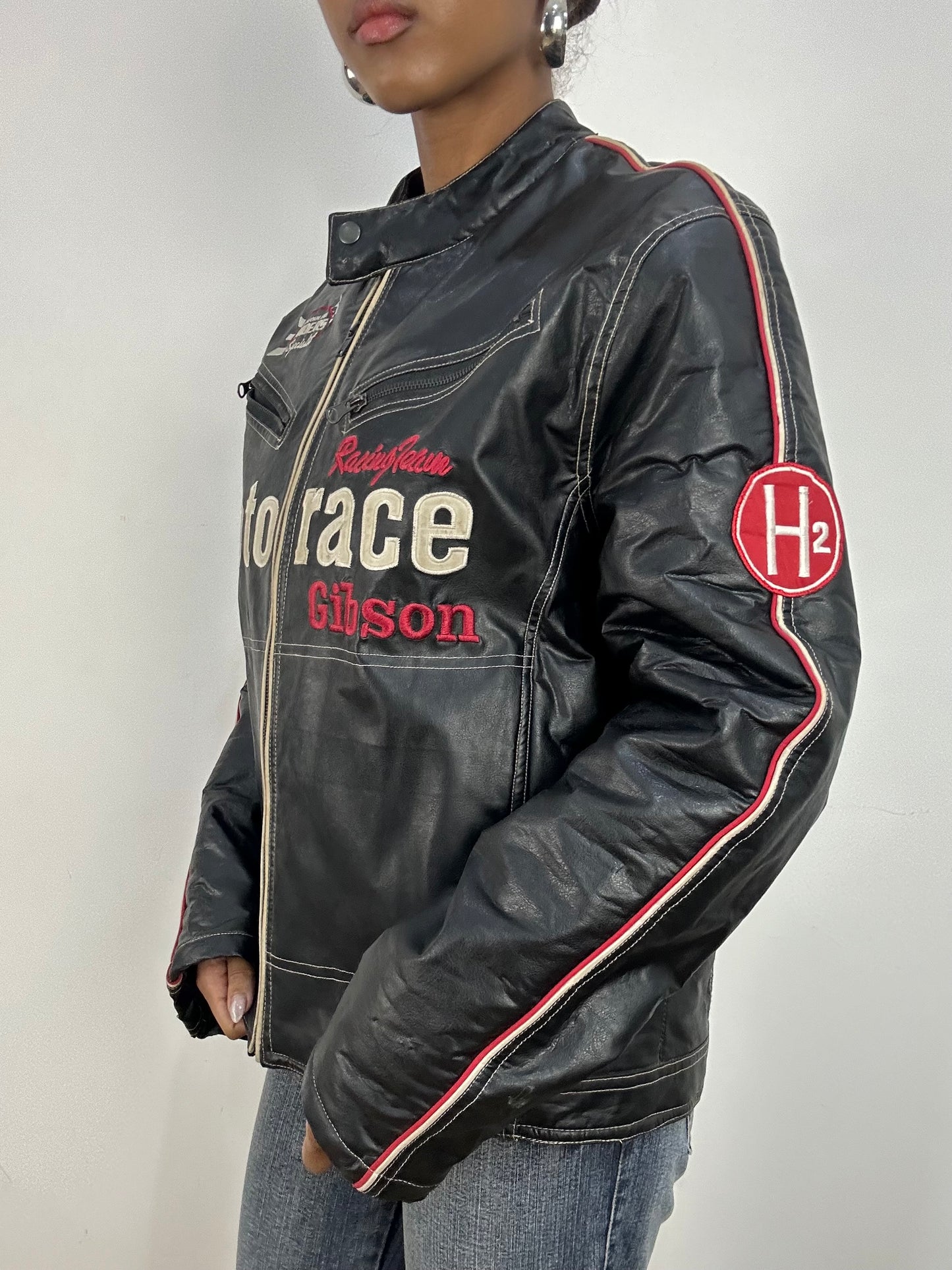 vintage edit: indie sleaze | medium black faux leather racer jacket