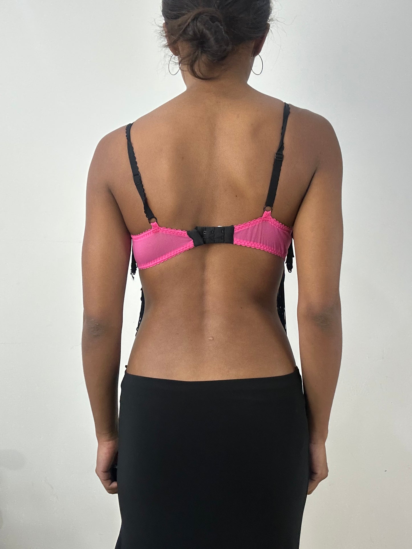 BEST PICKS | medium black and pink fringe bra and underwear set