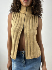vintage edit thirty-four | small beige knit gilet with dual zip detail