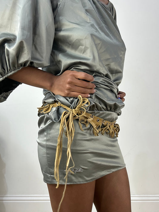 vintage edit: halloween | brown tassel tie up belt with silver eyelet details