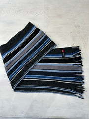 WINTER FAVOURITES | blue knitted stripy scarf