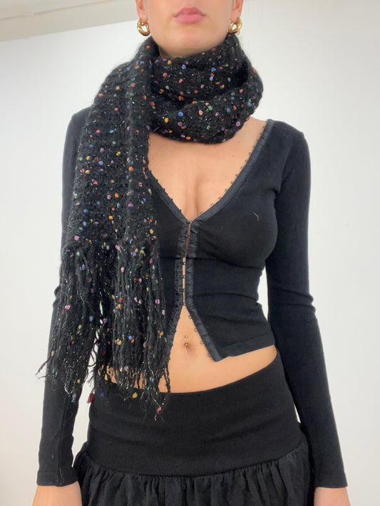 💻 vintage edit four | black knitted scarf work multicoloured bobble detail