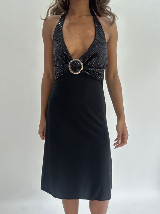 wedding guest drop | small/medium black halterneck midi dress