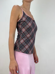 💚Vintage editar veintiocho | cami de blumarine rosa y gris medio con estampado a cuadros