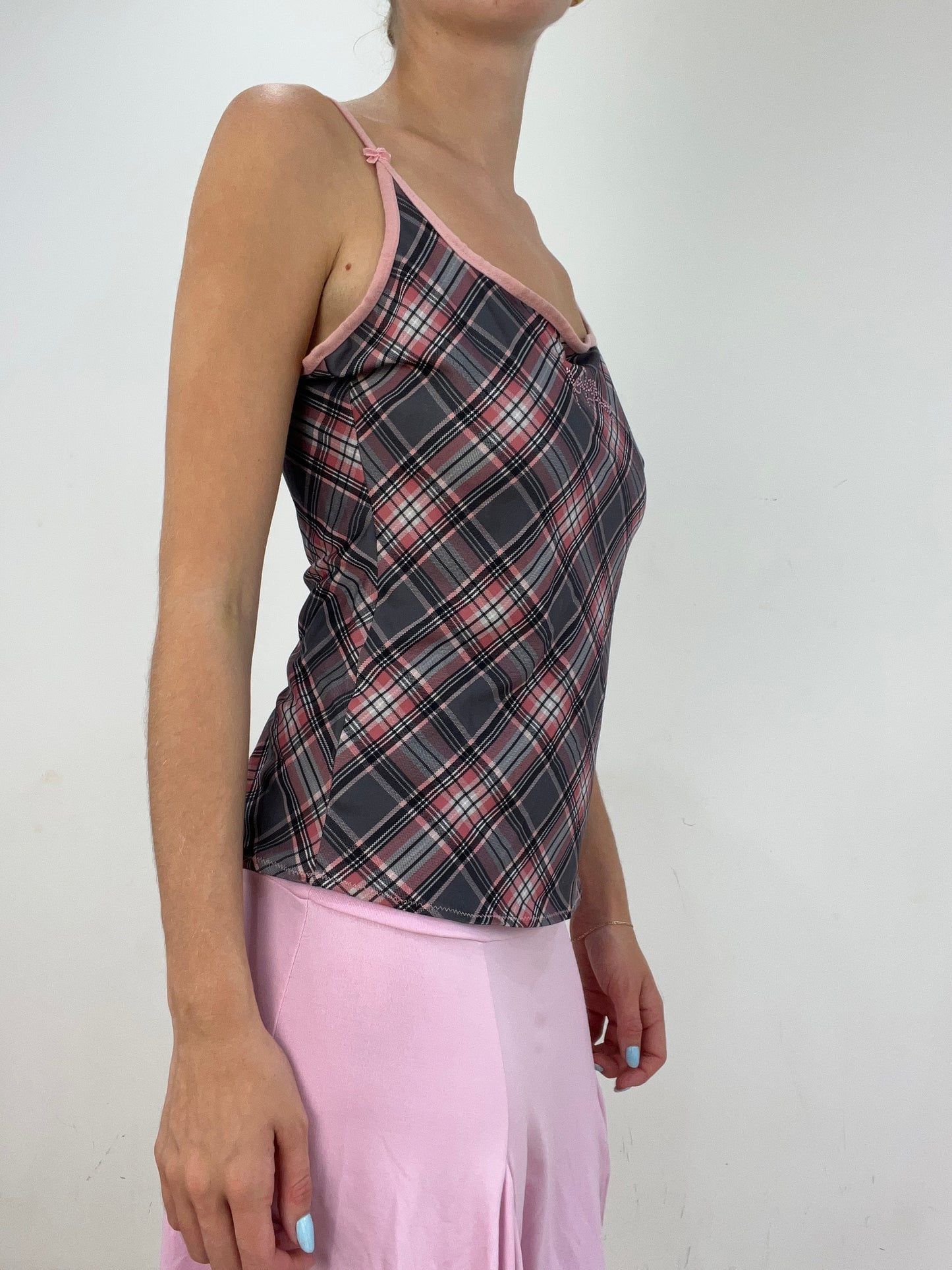 vintage edit twenty eight | medium pink and grey blumarine cami with plaid print