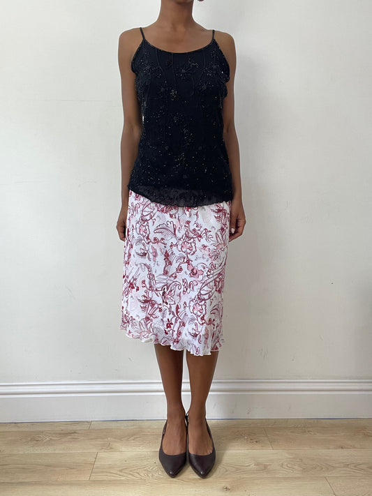 vintage edit twenty-seven | extra small white and pink floral midi skirt