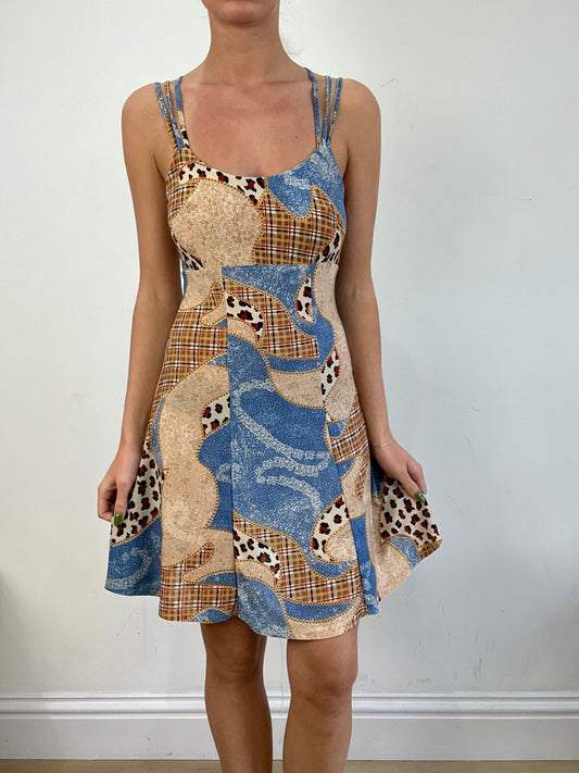 BEST PICKS | small brown and blue patchwork style dress