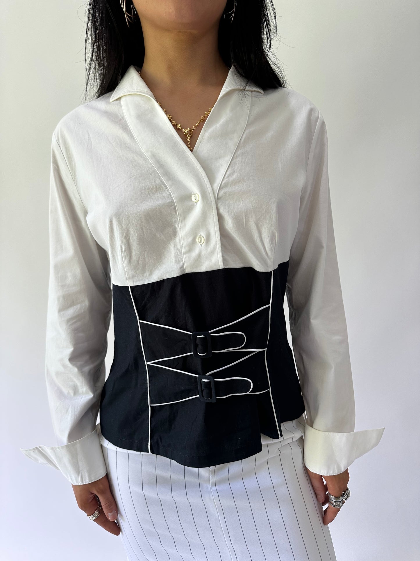 sailor drop | medium white and blue long sleeve shirt