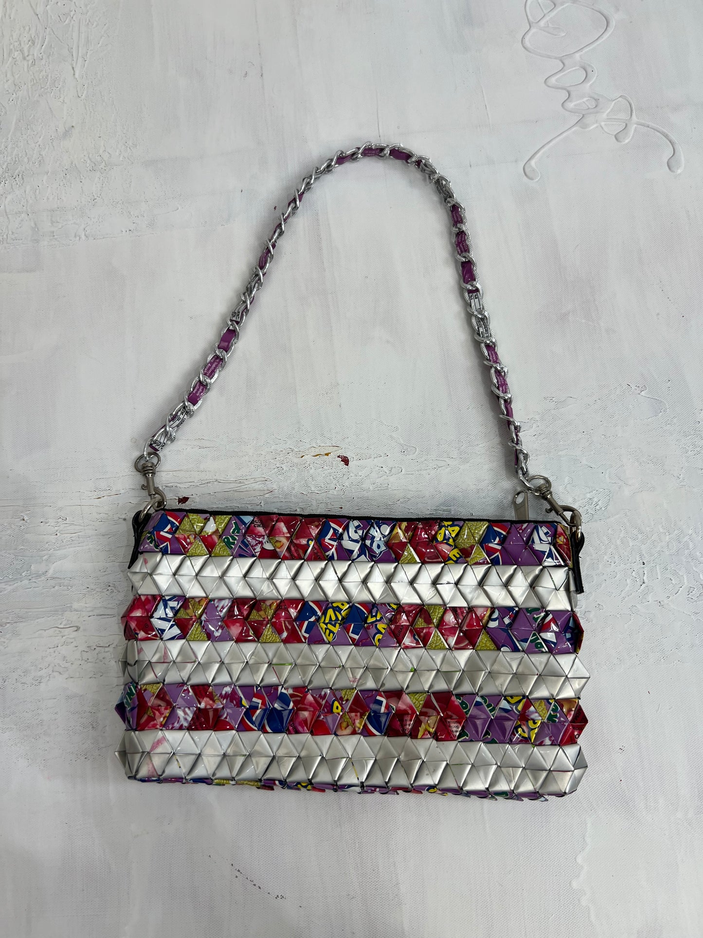 vintage edit thirty | silver and pink shoulder bag with chain strap