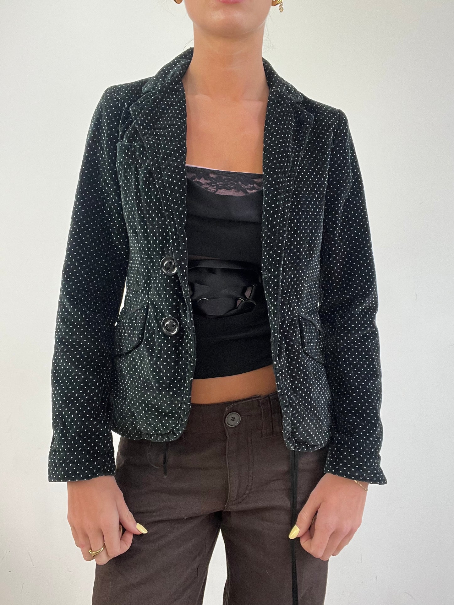 vintage edit eleven | small black velour polka dot suit office jacket