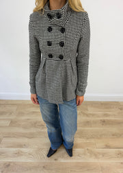 small black and white houndstooth pea coat jacket