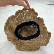 COACHELLA DROP | beige woven sun hat with blue bead detail