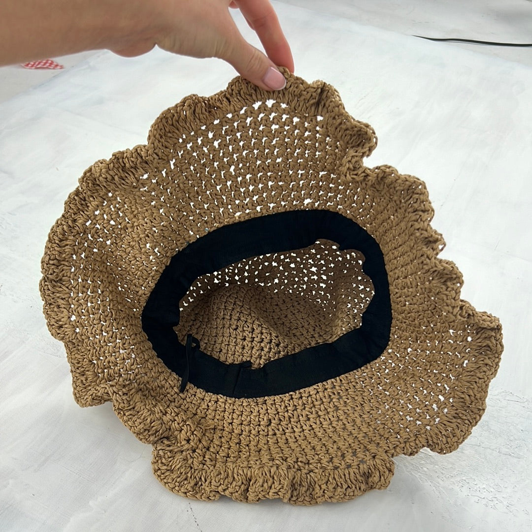 COACHELLA DROP | beige woven sun hat with blue bead detail
