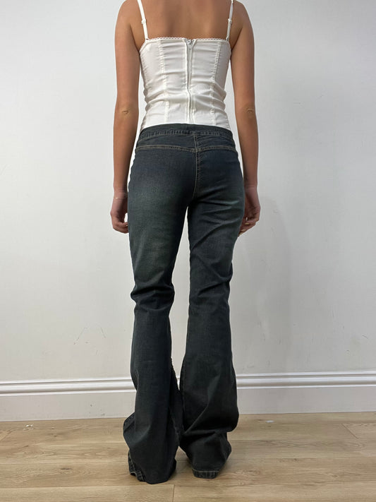 vintage edit twelve |  medium dark wash ruched bootcut jeans