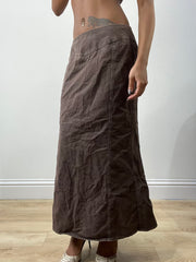 BEST PICKS | medium brown denim maxi skirt with floral embroidery