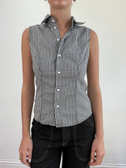 💻💚 miley cyrus edit | small black and white sleeveless gingham button up shirt