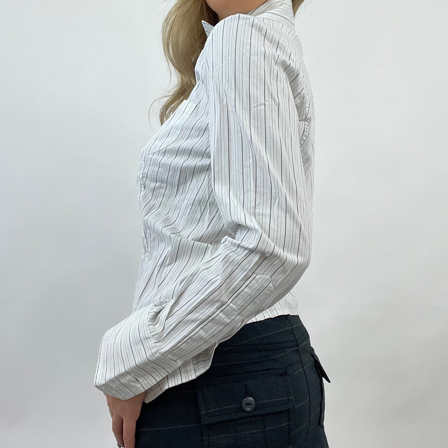 CORPCORE DROP | small white and black pinstripe shirt