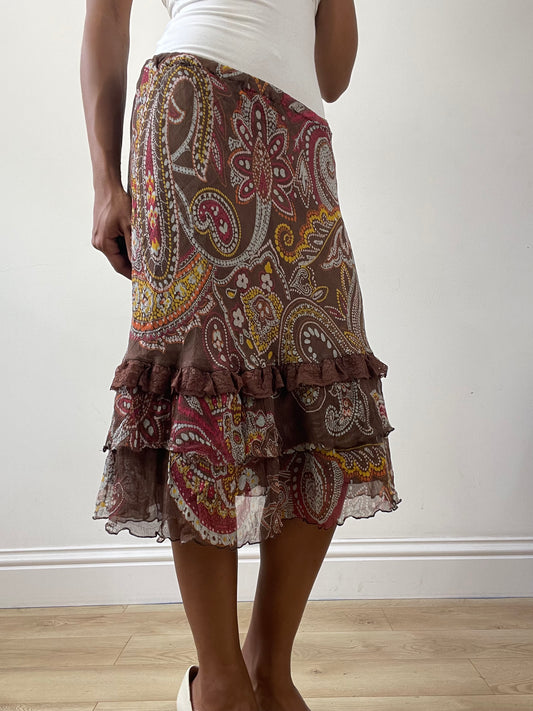 vintage edit twenty-six | small brown mesh midi skirt with paisley print