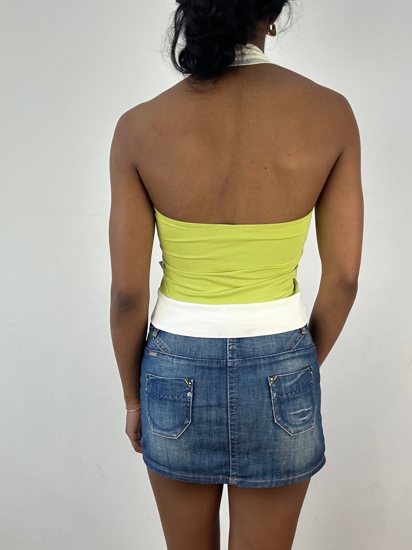 vintage edit: tops | small green and white halterneck collared top