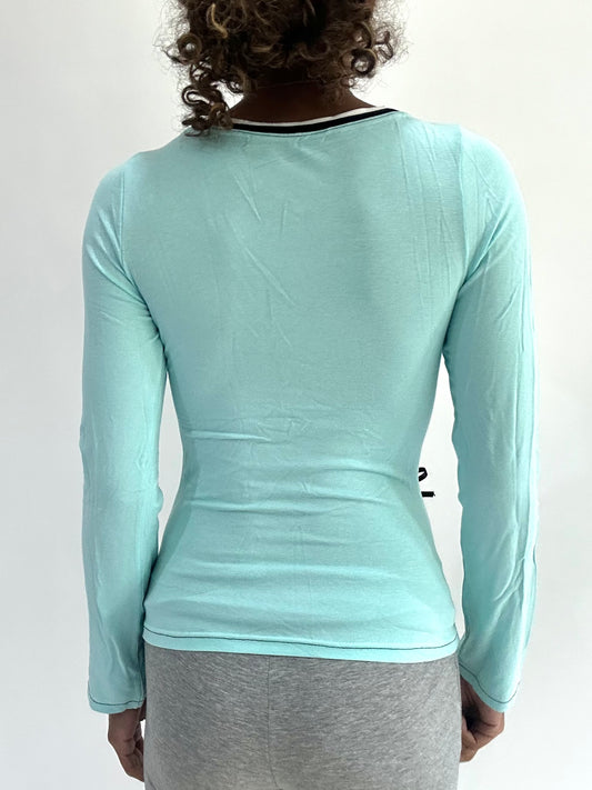 ‼️ | small blue long sleeve ribbon detail top