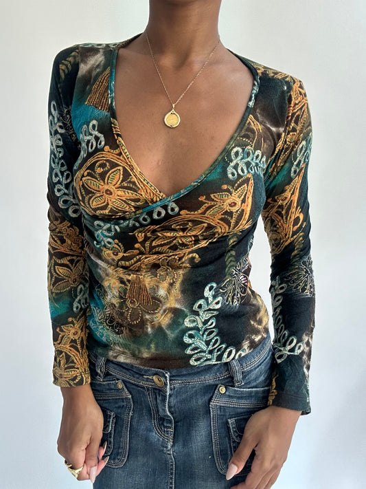 summermaxxing drop | extra small blue patterned long sleeve top