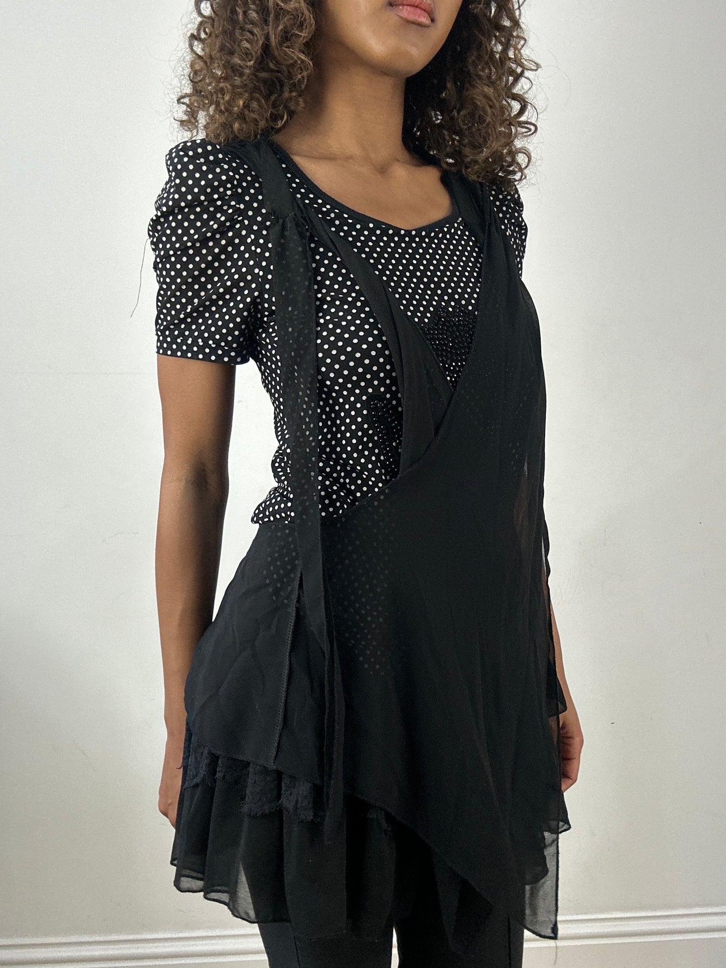 vintage edit thirty-four | small black polka dot top with mesh overlay