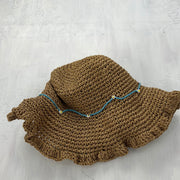 COACHELLA DROP | beige woven sun hat with blue bead detail
