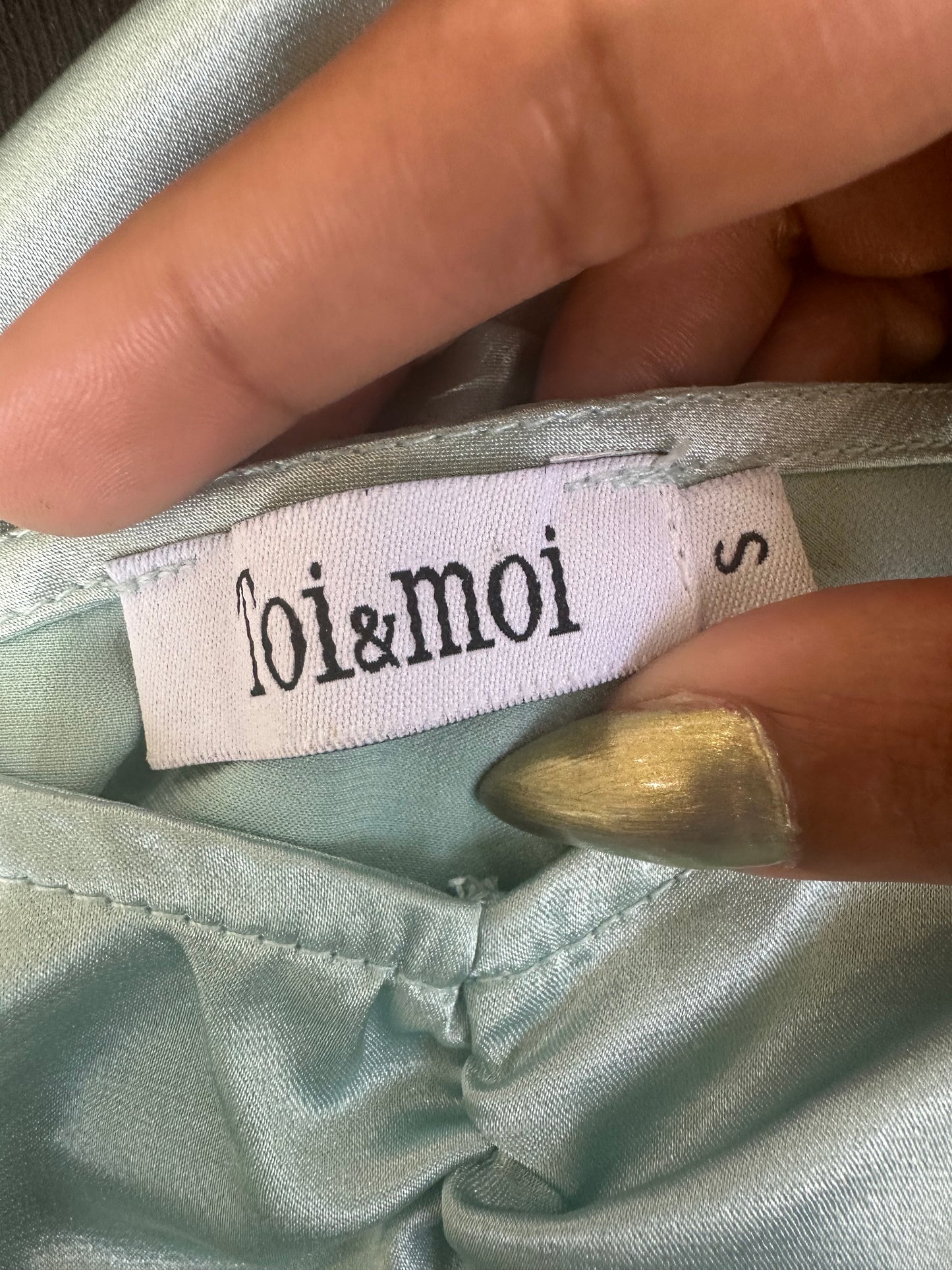 BEST PICKS | small light blue satin style asymmetric cami top