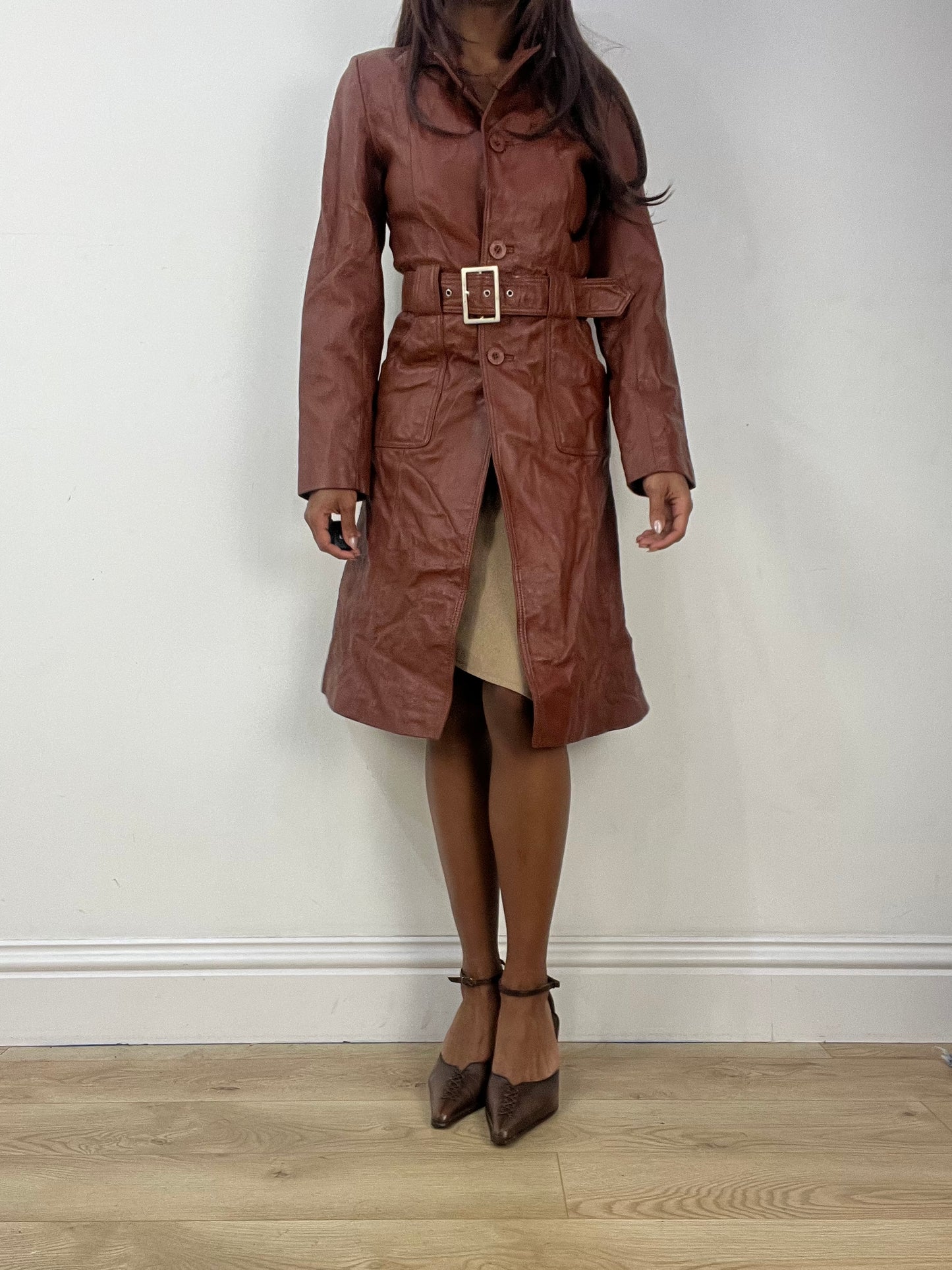 vintage edit thirty-three | small brown leather trenchcoat jacket