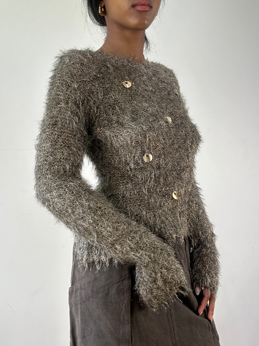 vintage edit twenty-one | small khaki mohair style jumper with sequins