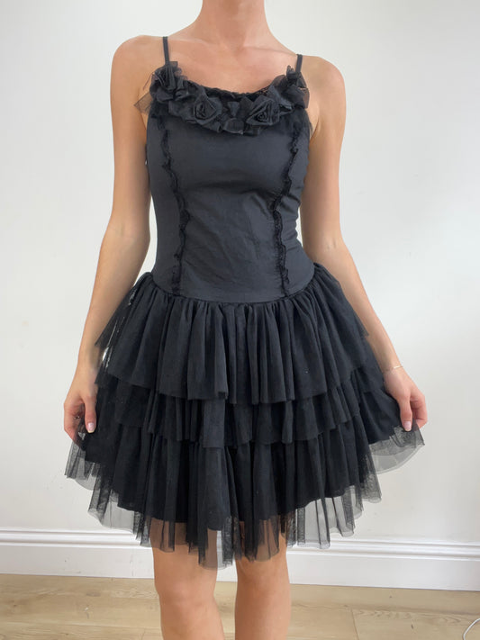 💻💚vintage edit twenty-four | small black dress with mesh ruffle