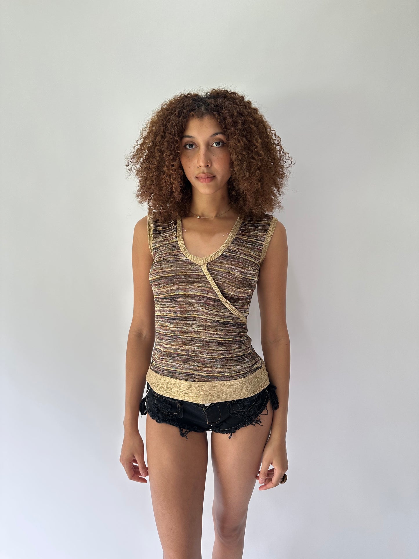 festival drop | medium gold striped tank top