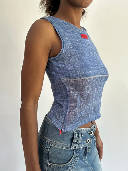 wag drop | small blue denim wash effect tank top